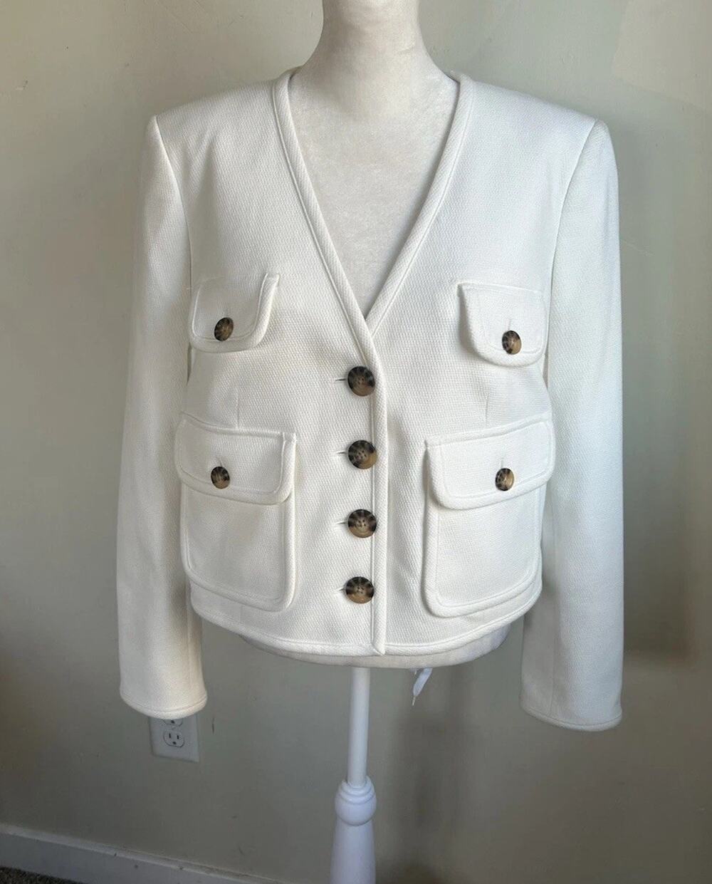 VERONICA BEARD Isola Jacket Women’s 8 Off White Stretch V-Neck Designer Nwt $598 - Picture 2 of 16